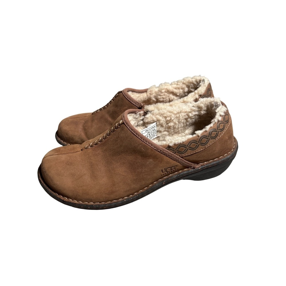 UGG Australia Womens 8 Suede Sheepskin Lined Clogs Cozy Boho Cottagecore nature